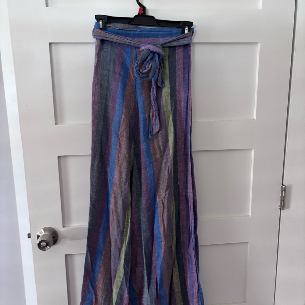 Striped Wrap-Around Skirt with Belt